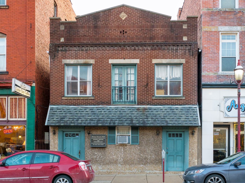 Photo of building at 420 - 422 West Main Street, Monongahela, Pa. 15063 along rt 88 and rt 136. Photo property of the Monongahela Main Street Program.