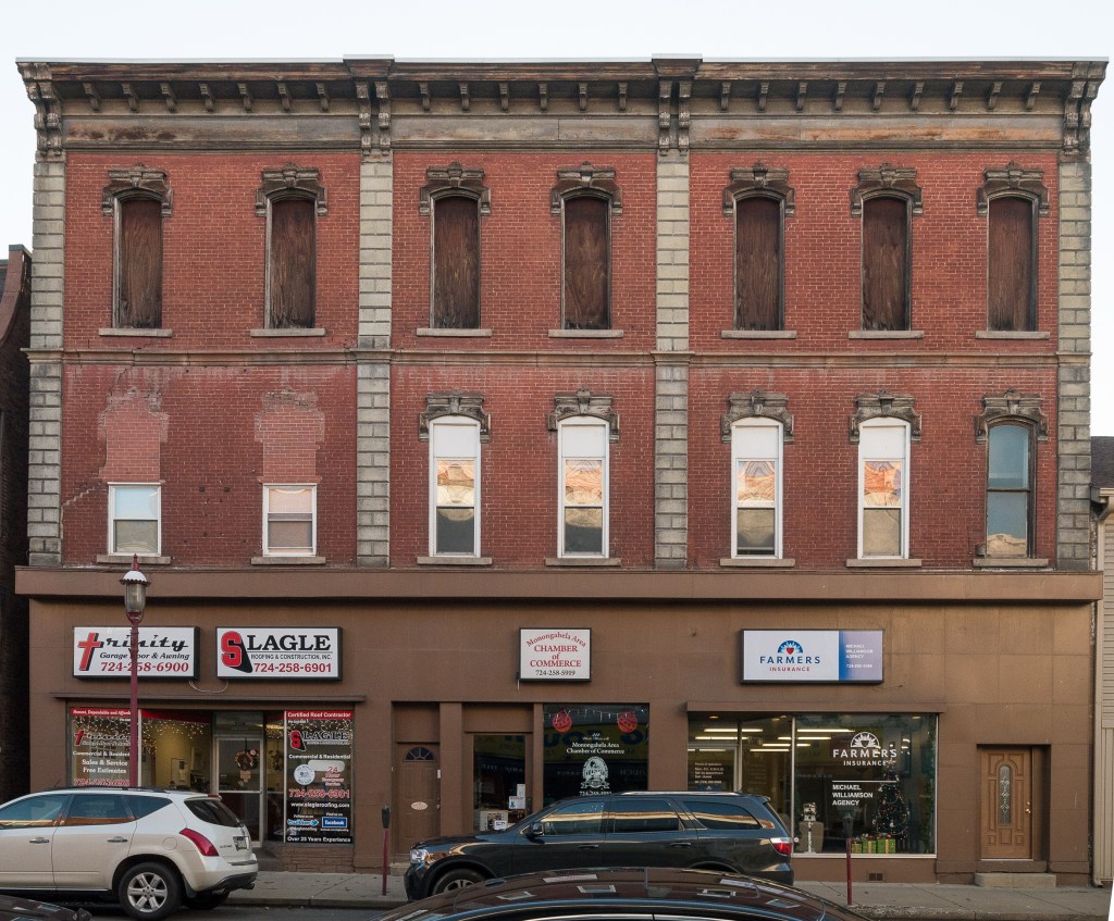 Photo of building at 208 - 214 West Main Street, Monongahela, Pa. 15063 along rt 88 and rt 136. Photo property of the Monongahela Main Street Program.